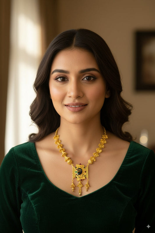 Traditional Gold-Plated Temple Necklace with Intricate Pendant Design