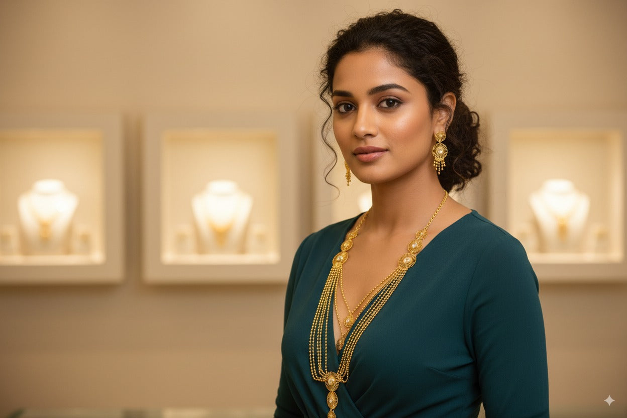 raditional Gold-Plated Bridal Necklace Set with Matching Earrings