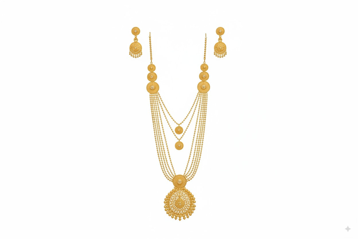 raditional Gold-Plated Bridal Necklace Set with Matching Earrings