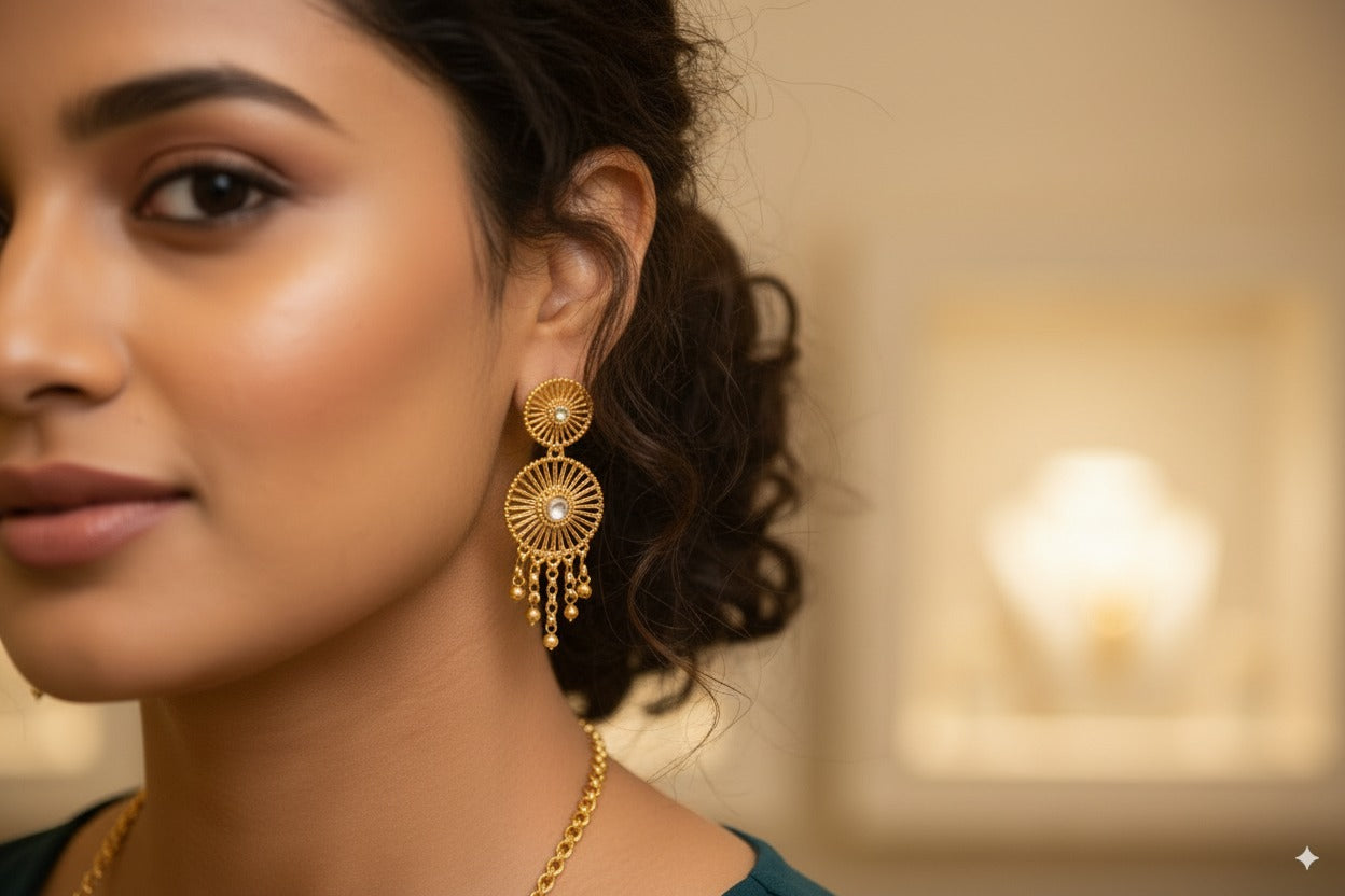 raditional Gold-Plated Bridal Necklace Set with Matching Earrings