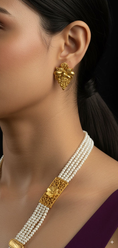 Elegant Gold-Plated Pearl Layered Necklace Set with Earrings