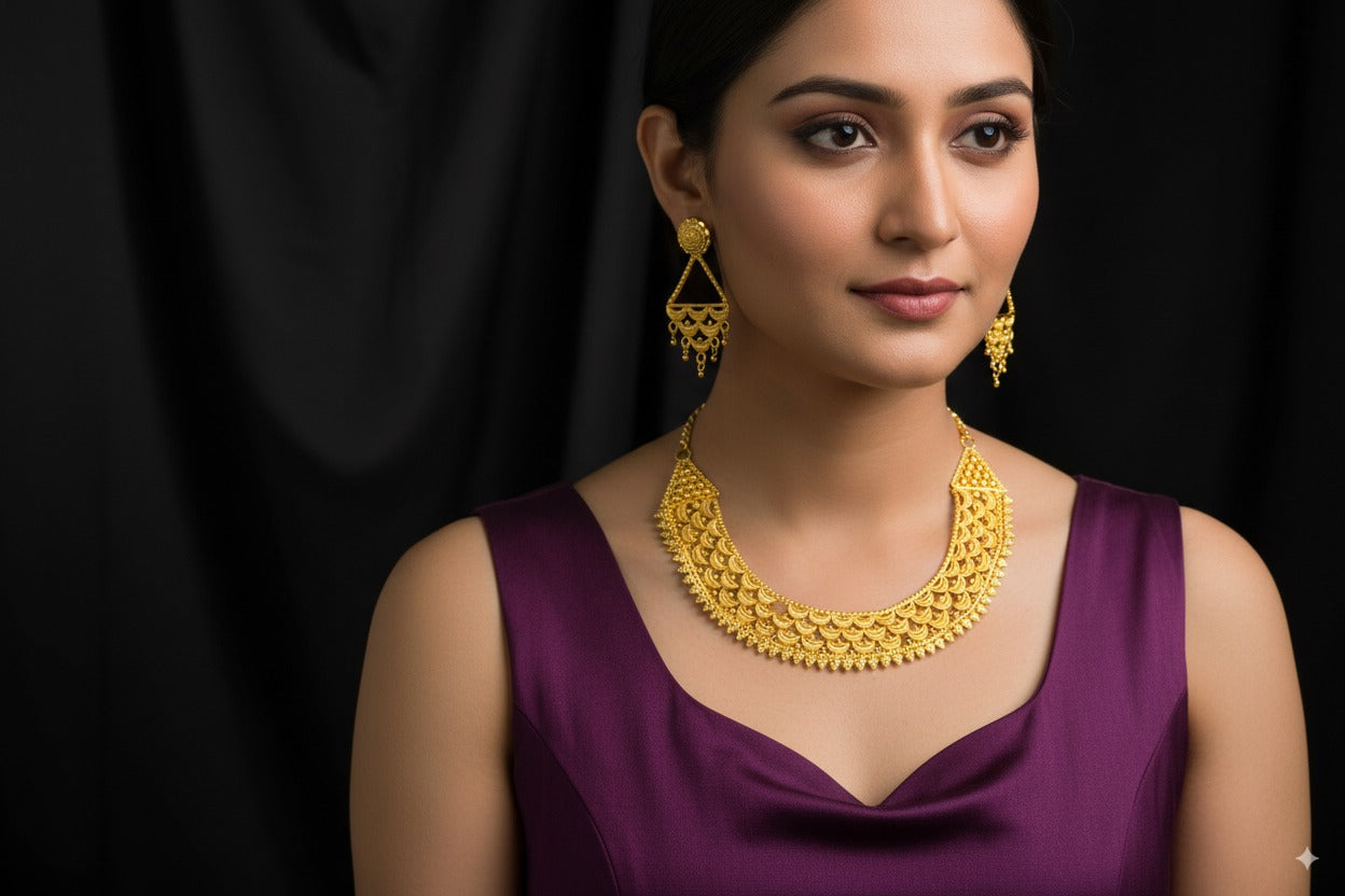Elegant Heritage Gold-Plated Necklace & Earring Set – Traditional Bridal Jewelry