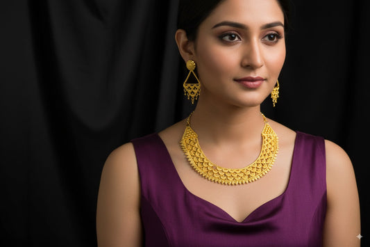Elegant Heritage Gold-Plated Necklace & Earring Set – Traditional Bridal Jewelry