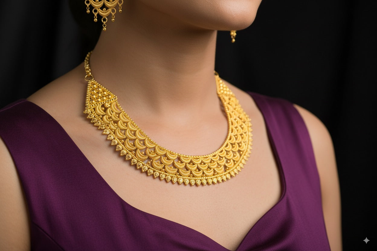 Elegant Heritage Gold-Plated Necklace & Earring Set – Traditional Bridal Jewelry