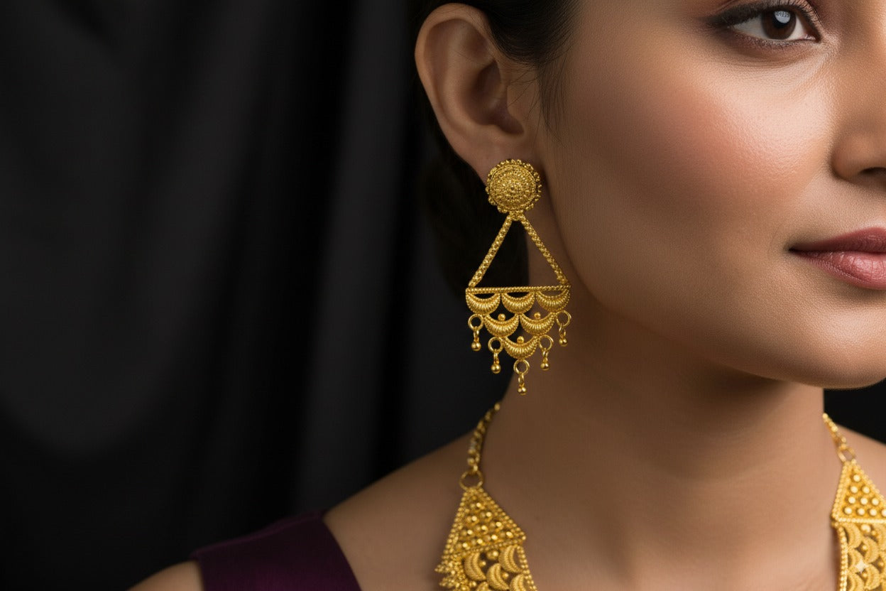 Elegant Heritage Gold-Plated Necklace & Earring Set – Traditional Bridal Jewelry