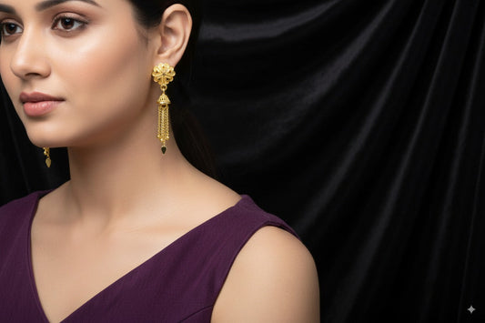 Elegant gold-plated jhumka with chain earrings
