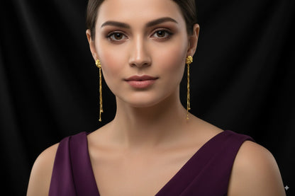 Elegant gold-plated long double chain earrings