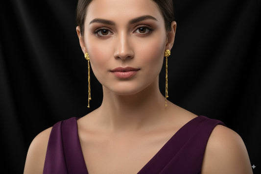 Elegant gold-plated long double chain earrings