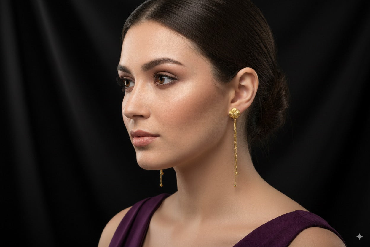 Elegant gold-plated long double chain earrings