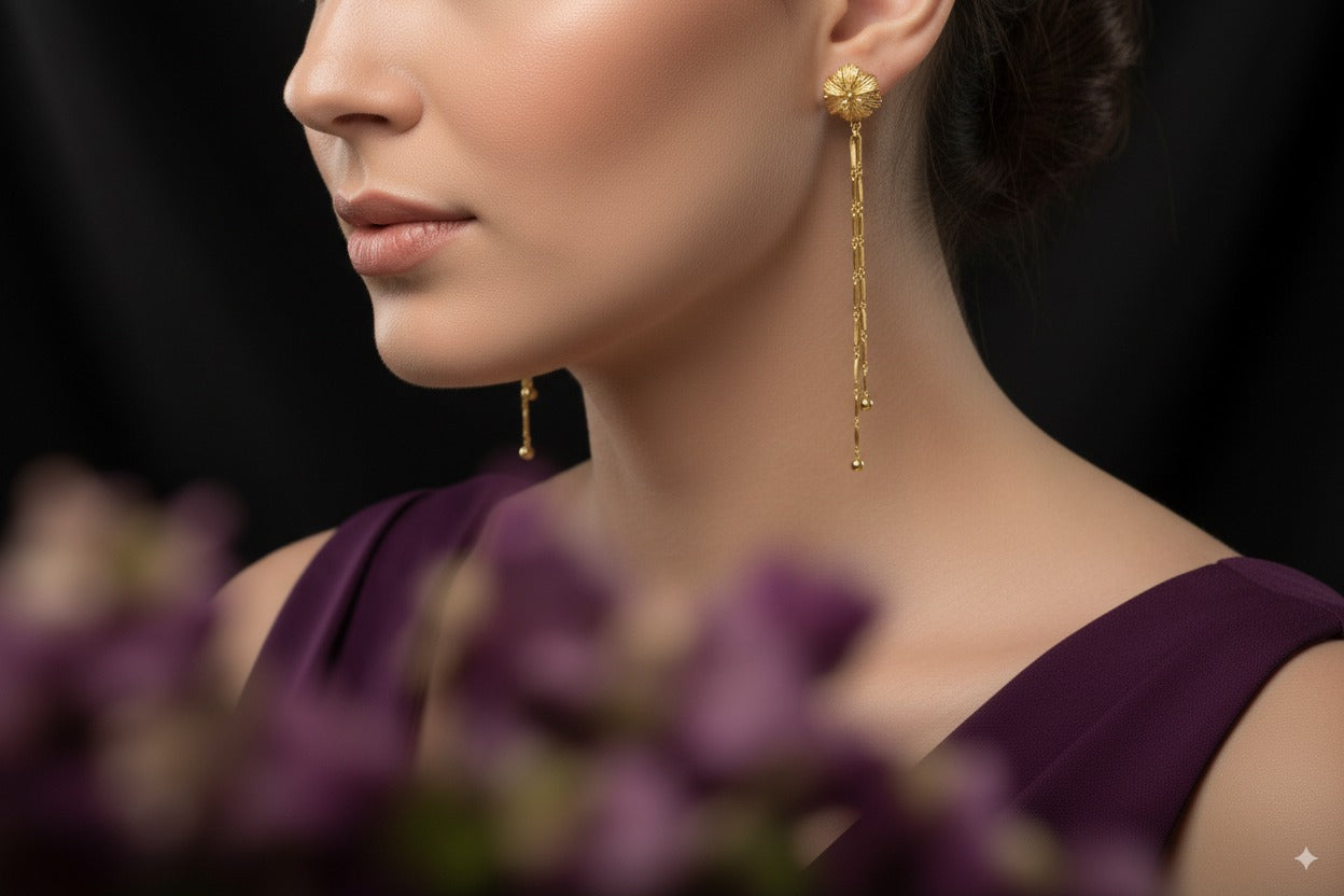 Elegant gold-plated long double chain earrings