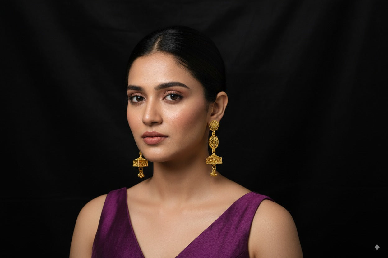 Gorgeous gold-plated multi-tiered squre shaped earrings