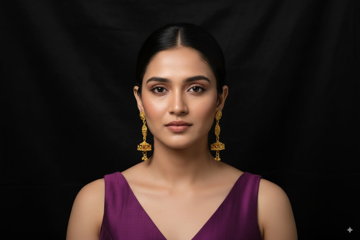 Gorgeous gold-plated multi-tiered squre shaped earrings