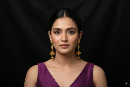 Gorgeous gold-plated multi-tiered squre shaped earrings