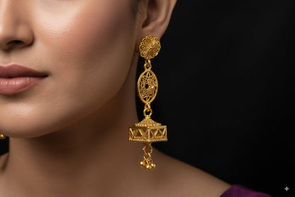 Gorgeous gold-plated multi-tiered squre shaped earrings